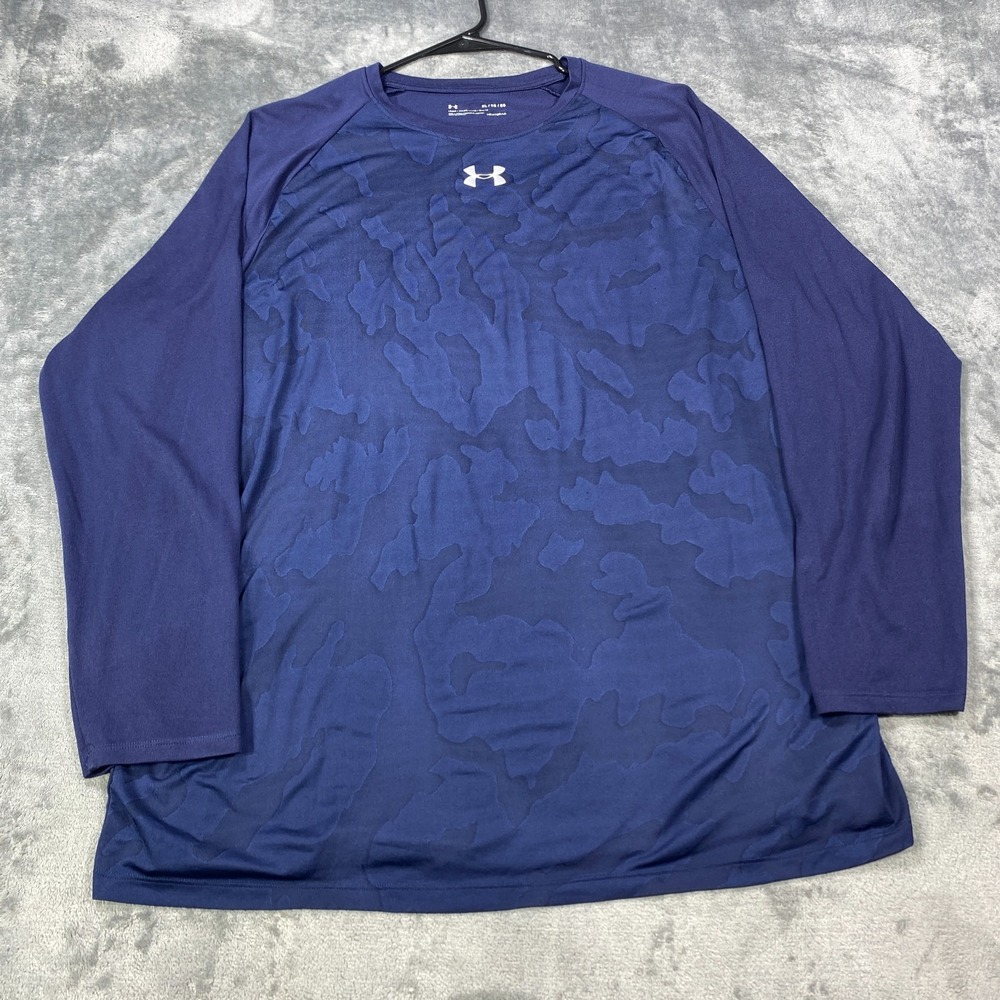 Under Armour Shirt Mens XL Extra Large Blue Camo HeatGear Loose Fit Long Sleeve